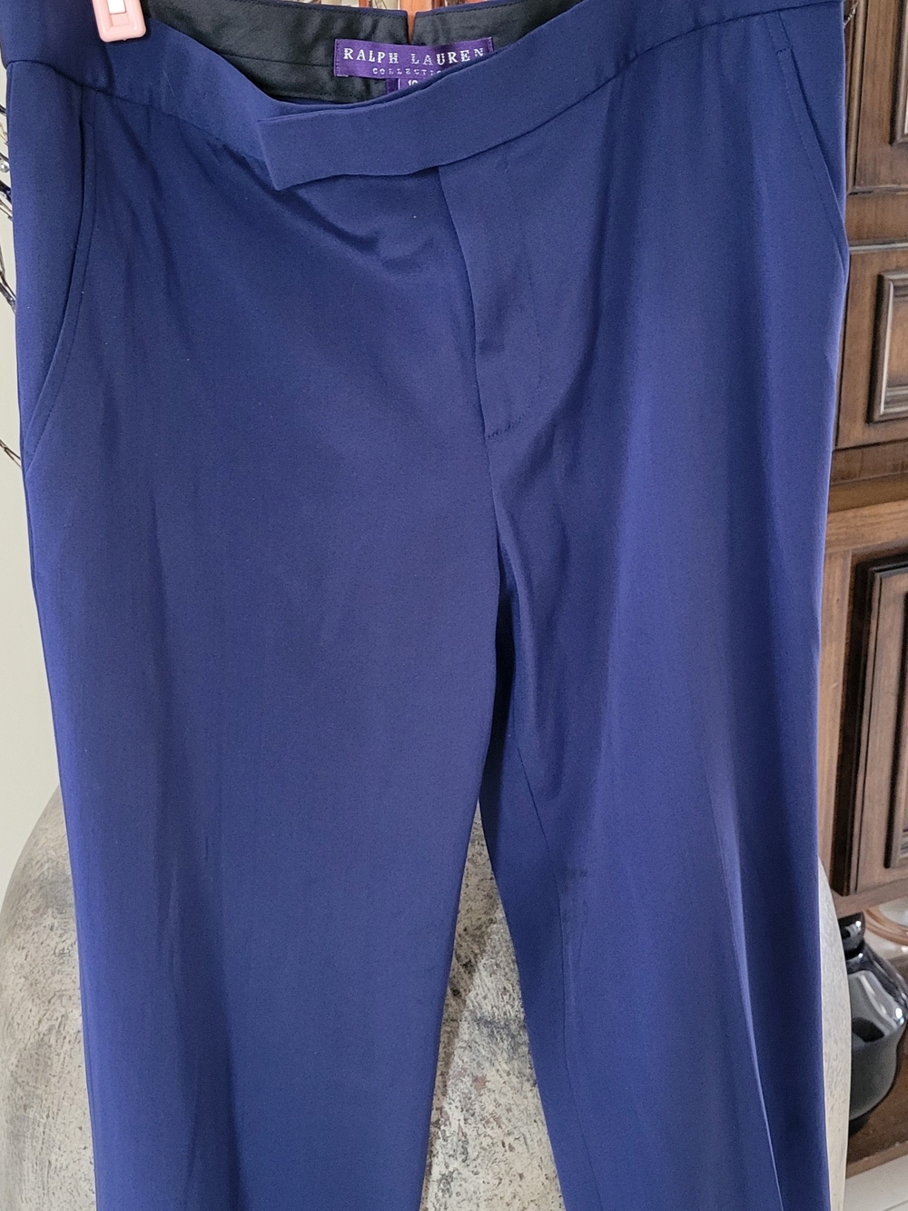 Ralph Lauren Collection Purple Label Navy Straight Leg Silk Pants Sz 10 Cuffs